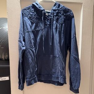 Lucky Brand Blue Hoodie with Lace Detail